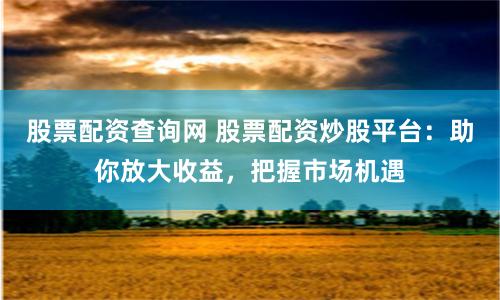 股票配资查询网 股票配资炒股平台:助你放大收益,把握市场机遇
